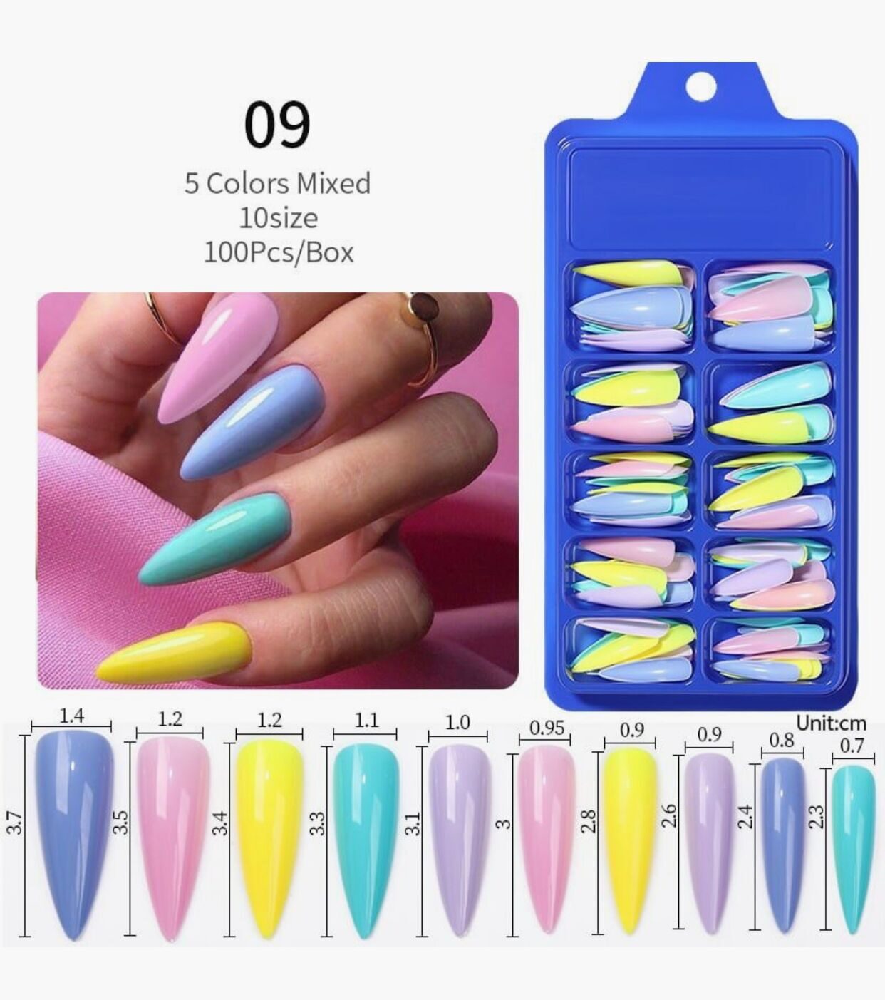 BORN PRETTY, NAIL TIP #9 - COLORFUL ГЕЛЕВЫЕ ТИПСЫ 100 ШТ В НАБОРЕ, 1 ШТ